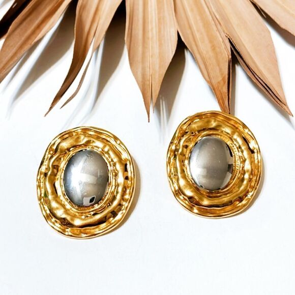 Geo stud earrings Gold Silver Statement Earrings Oval - Picture 4 of 6